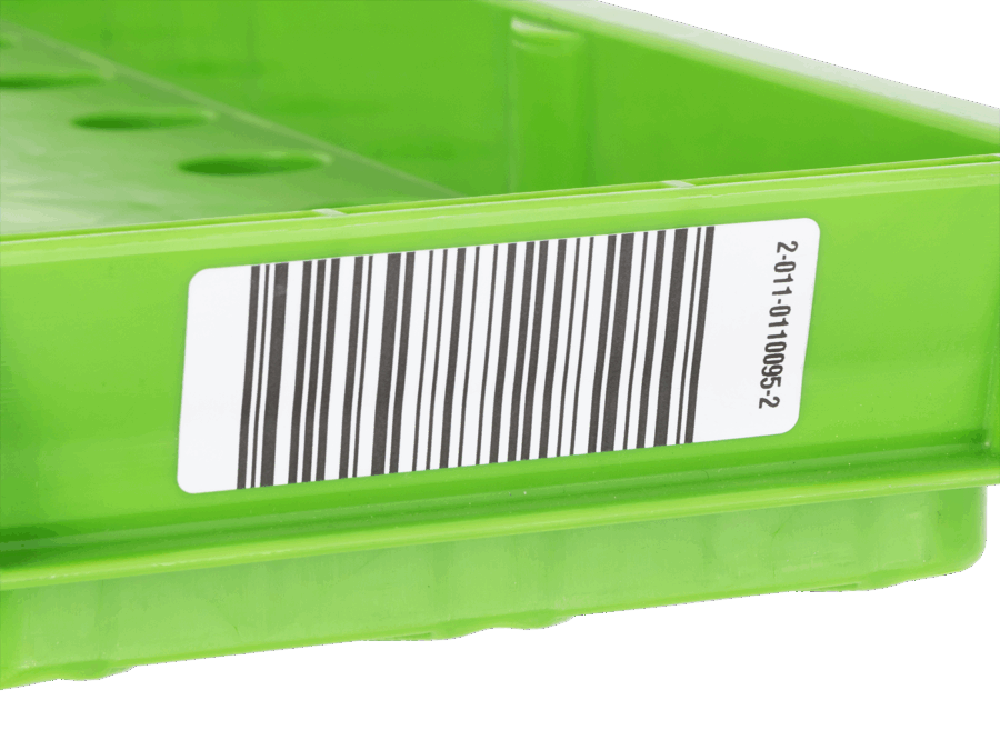 Tray mit Barcode-Klebelabel
