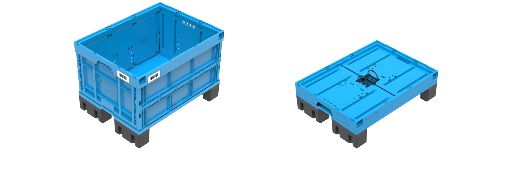 Faltboxen mit montierbaren Fußmodulen