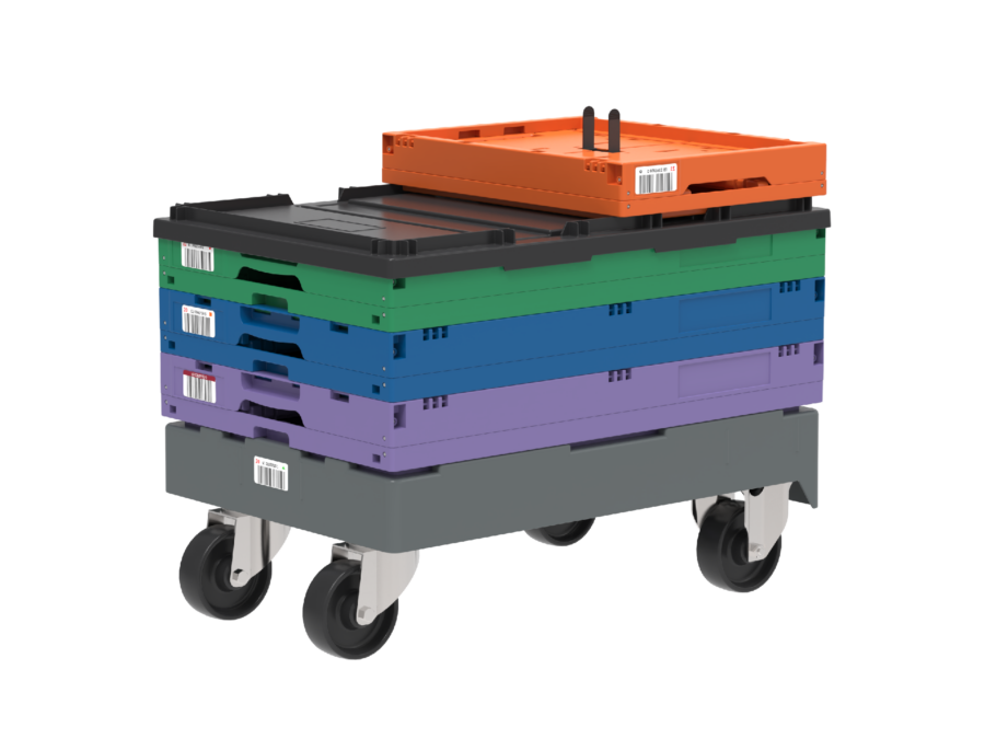 Dispatch tower with different folding boxes on a trolley