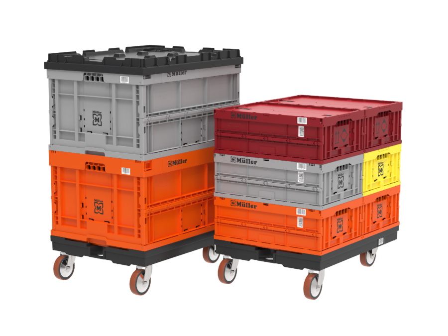 Dispatch towers with different folding boxes in use at Müller