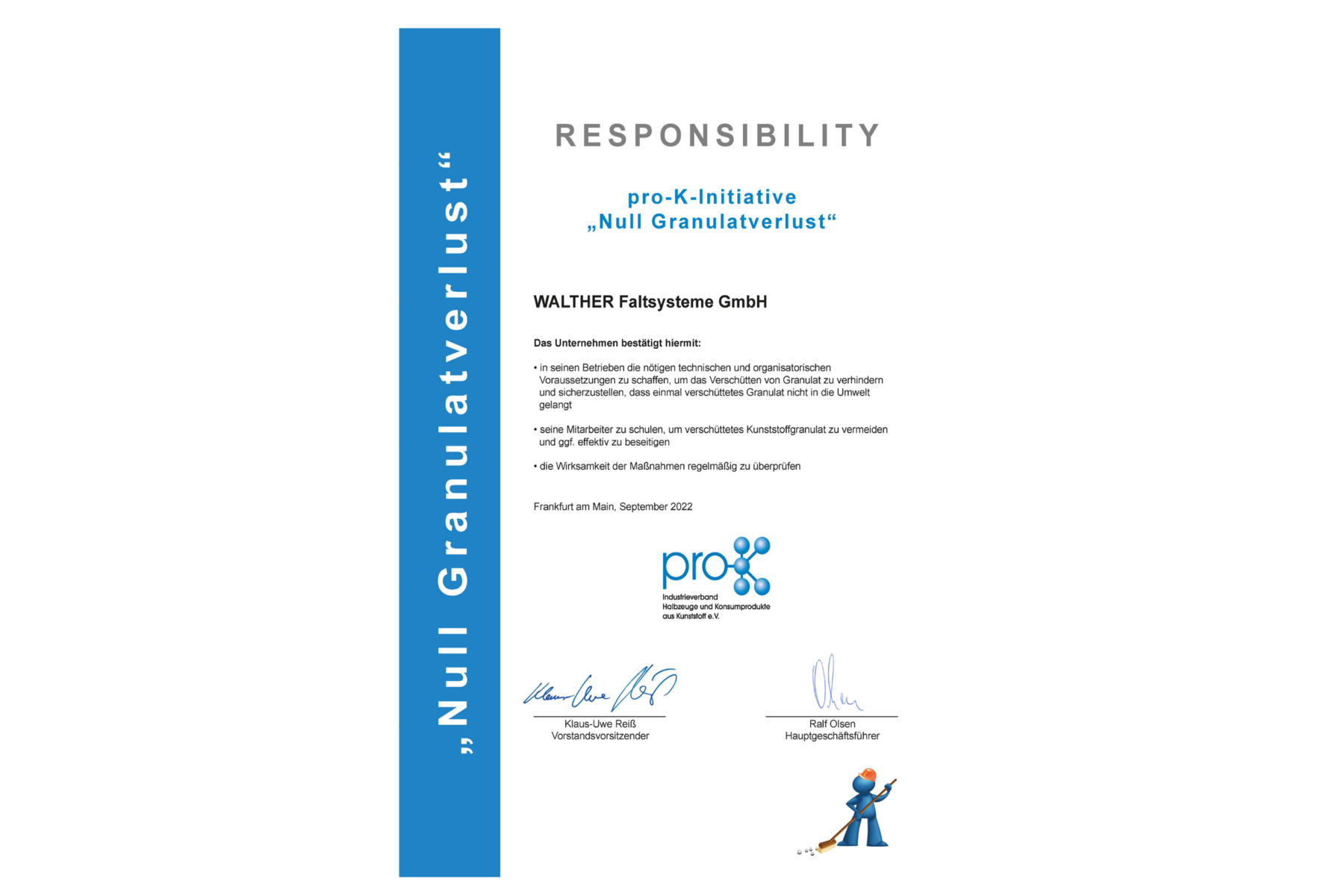 WALTHER Faltsysteme beteiligt sich an der pro-K-Initiative