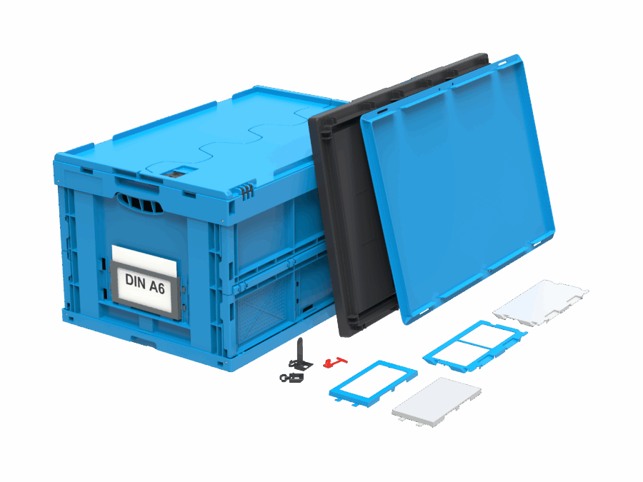 Blaue WALTHER Faltbox mit vielseitigem Zubehör