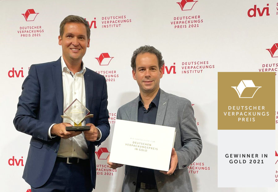 Dominik Lemken und Oliver van Neerven nehmen Deutschen Verpackungspreis in Gold 2021 entgegen